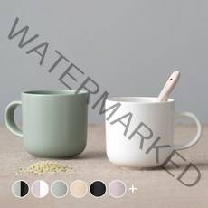 보울보울 레트로라인 머그컵 320 ml, 밀크화이트, 그린티라떼, 2개