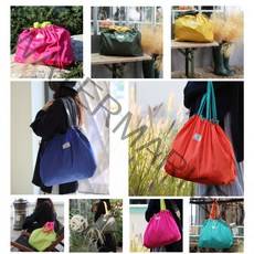 대형 휴대용 접는 솔리드 여행 가방 스트링 숄더백 끈조임 시장 바구니 복조리 에코백 장바구니, 카키