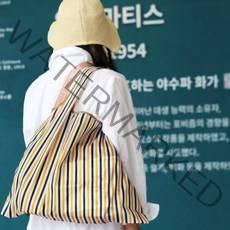 빅사이즈 대형 휴대용 접는 시장바구니 제로웨이스트 에코백 여행용 보조가방 답례품 장바구니(혜윰 에코백), 옐로 블랙 스트라이프