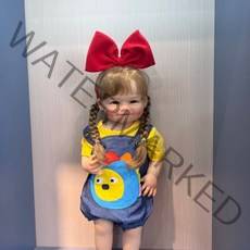 리본돌 베렝구어 신생아 애착 인형 유아 인형 전신 부드러운 실리콘 비닐 거의 직선 다리로 서있을 수 있습니다 손 뿌리 머리 431, 55cm, 파란 눈