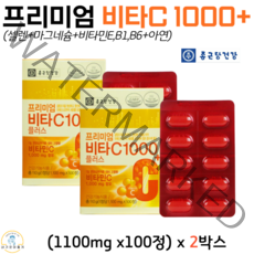 종근당건강 비타민C 프리미엄 비타씨1000 셀렌 마그네슘 비타민E 비타민B1 비타민B6 아연 식약처 인정 건강기능식품, 2박스, 1100mg x 100정