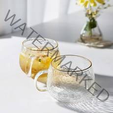 제이테이블 골드 내열유리 머그컵 400ml, 투명, 2개