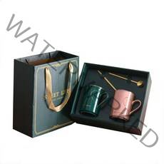 하트 커플 머그컵 세트 신혼부부 머그잔 집들이 결혼 선물, A.다크그린+로즈핑크+티스푼+선물상자