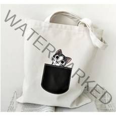 고양이 캔버스 에코백 (지퍼+포켓)