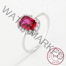여성을위한 새로운 럭셔리 루비 직사각형 반지 S925 스털링 실버 다이아몬드 로맨틱 약혼 결혼 선물 보석 대학원 날 선물