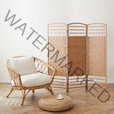 요고바라 인테리어 라탄 파티션 원목 칸막이 가리개 3~8단 단추가 가능, 3단, 원형아이보리