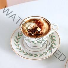 코지테이블 골드라인 나뭇잎 커피잔 세트, 그린, 1세트