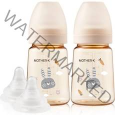 마더케이 베이직 PPSU 토끼 젖병 180ml 무꼭지 2p, 크림, 1단계(신생아용)