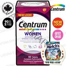 센트룸 캐나다 내수용 100% 정품 Centrum 90정 250정 대용량 4종 50+ 실버 포맨 포우먼 여성 남성 종합 멀티비타민 캐나다현지 소싱 검수 직배송[라토나 특별 사은품], 성인 여성 x 90정(3개월분), 1개