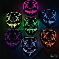 [또나플레이 당일발송] 글로우 LED 발광 할로윈데이 가면 할로윈 호러 코스튬 마스크 파티 변장 소품 공포 dj 코스프레 ddonaplay, 핑크