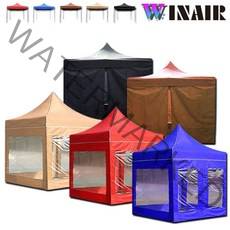 WINAIR 리뷰이벤트 국내 당일발송 프리미엄 끈타입 접이식 천막 지붕+프레임+바람막이(일반/투명) 행사용 캠핑용 방수 그늘막텐트, A세트(지붕+프레임), 2mx2m, 브라운