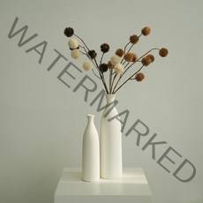 플라우스302 가을 폼폼 국화 조화 차분한 인테리어 소품, E.아이보리줄무늬도자기화병L_단품