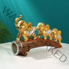 굿도우 돈들어오는 코끼리 세마리 품수 장식품, 골드