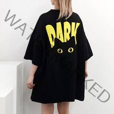 [퀸비샵] 다크고양이 빅박스 // 빅사이즈 루즈핏 반팔티 티셔츠 오버핏 박스티 임부복 오버사이즈