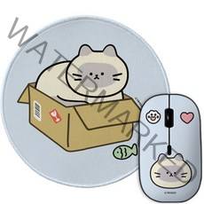 트라이코지 야옹이 무소음 휴대용 무선 마우스 W-5000 + 원형 마우스패드 세트, 박스