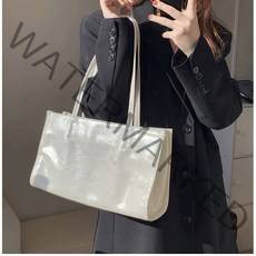 로로프렌즈 여성 레더 심플 스퀘어 호라이즌 숄더 토트백