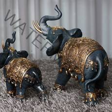 쿠칭아일랜드 재물수북 푸른 코끼리 장식품 코끼리상 장식 소품 2종 집들이 개업 선물
