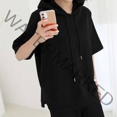 빼빼 여성용 트임 언발라운딩 반팔 후드 티셔츠