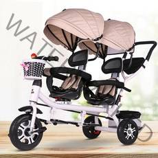 유아세발자전거 유모차자전거 2인용 쌍둥이 세발, 화이트/아이보리