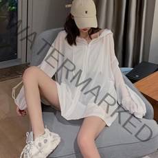 여성 후드 집업 얇은 여름 가디건 비치웨어 루즈핏