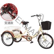 성인 세발자전거 삼륜 삼발이 3발 어르신 여성 어른 동승, 20인치 베이지 변속 더블 체인