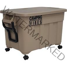 캠핑바이브스 멀티 카고박스 특대형 75L + 우드상판 + 이동바퀴 + 데칼스티커 세트, 샌드 베이지, 1단