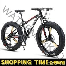 쇼핑타임 4.0광폭 산악 출퇴근용 고성능 MTB 탄소강프레임 오프로드 팻바이크(국내착불&사은품 증정), 검정화이트, 3사슬26인치, 7단