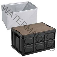 아이엠듀 트렁크 앤 캠핑 접이식 폴딩 박스 56L + 우드상판 + 방수팩 세트, 블랙(폴딩박스)