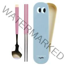 보네르 파스텔 주니어 키즈 진공 젓가락 + 스푼 + 케이스 세트, 핑크, 1세트, 숟가락+젓가락+케이스