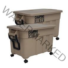 캠핑바이브스 멀티 카고박스 특대형 75L 2p + 우드상판 2p + 이동바퀴 4개입 x 2종 x 2p 풀세트, 샌드 베이지(카고박스), 네츄럴 + 다크브라운(우드상판), 1단