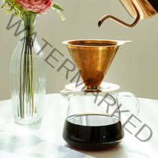 잇츠빈 커피 드리퍼 세트 핸드드립 드립커피 세트 골드 1~3인용, 필터리스 스텐 드리퍼 골드 1~3인용+베이직 서버