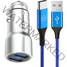 디지지 차량용 USB 듀얼시거잭 + 갤럭시 C타입 컬러 고속 충전 케이블 1.2m, 시거잭(DGG-601), 케이블(DG-MC20), 시거잭(메탈실버), 케이블(아쿠아블루)