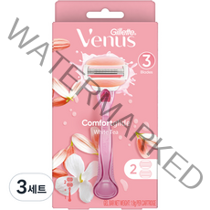 질레트 비너스 컴포트 글라이드 화이트티 여성용 면도기 핸들1입 + 면도날4입, 3세트