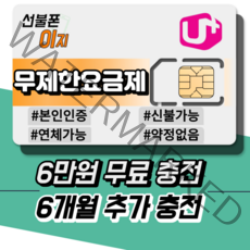 선불폰이지 LGU 무제한요금제 6만원무료충전 선불유심 선불폰개통 6개월추가충전 알뜰유심 USIM, 정액선불 매일5G+ [월 66,000원], 유심비 [+10,000원]