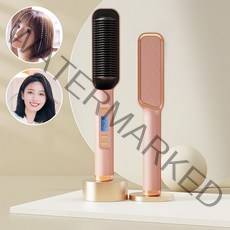 빗 고데기 뿌리볼륨 웨이브 앞머리 헤어스타일러 스마트 온도 제어 화상 방지 매직기, 핑크