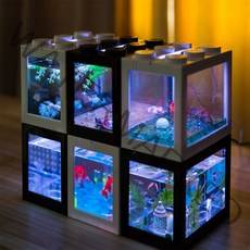 중형 LED 레고어항 수초세트 수족관 투명블록어항 미니어항, 1. 어항, 6. 옐로우