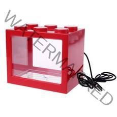 USB 미니 파이팅 LED 물고기 상자 수족관 투명 아크릴 물고기 탱크 사무실 데스크탑 장식 크리 에이 티브 빌드 블록 누적, R