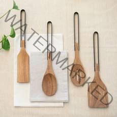 쿠지나인 아카시아 나무 조리도구 4종 세트, 뒤집개 + 타공스푼 + 볶음주걱 + 요리스푼, 혼합색상, 1세트