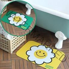 차쿠 2p 스마일 플라워 규조토 발매트 방수 빨아쓰는 발매트 2개, 옐로,그린