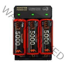 몬스터파워 3구 배터리 충전기 18650 21700 26650 C타입 리튬이온 대륙의실수, 1EA