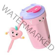 보온 머그 진공 단열 머그 단열 보온 머그 재사용 가능 휴대용 만화 커피 머그 캠핑용 단열 커피 머그 W, 분홍색, 15.3cmx9.5cm, 스테인레스 스틸