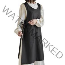 제뉴리스 옆트임 폴로리스트 주방 방수 린넨 앞치마, 1개, 블랙