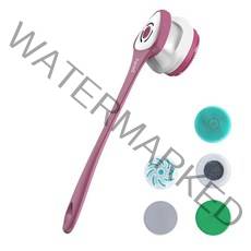 Pealy 전동 몸 브러쉬 마사지 클렌징 2 in 1 360도 자동 회전 IP67방수 5개 브러쉬 3단 강도 40cm 긴 손잡이 탈부착 가능, Pealy-9273, 보라색